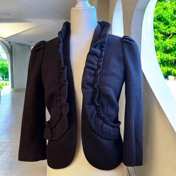 NEW ANTHRO x Elevenses Wool Tailored Ruffle Standing Double Collar Jacket 0 NWOT - Picture 16 of 16